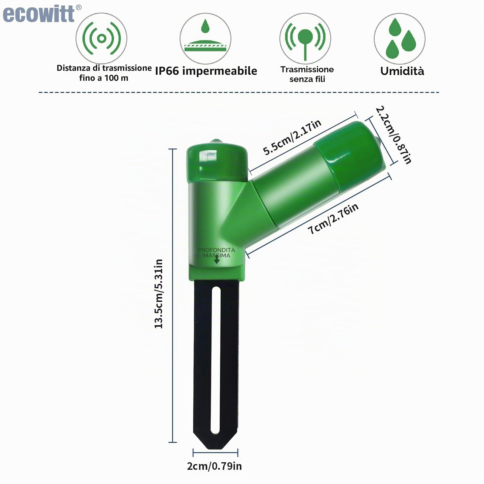 Ecowitt WH51 Sensore di umidità del terreno senza fili, monitor dell'acqua delle piante, igrometro del terreno con avviso via e-mail, solo accessorio, non può essere usato da solo