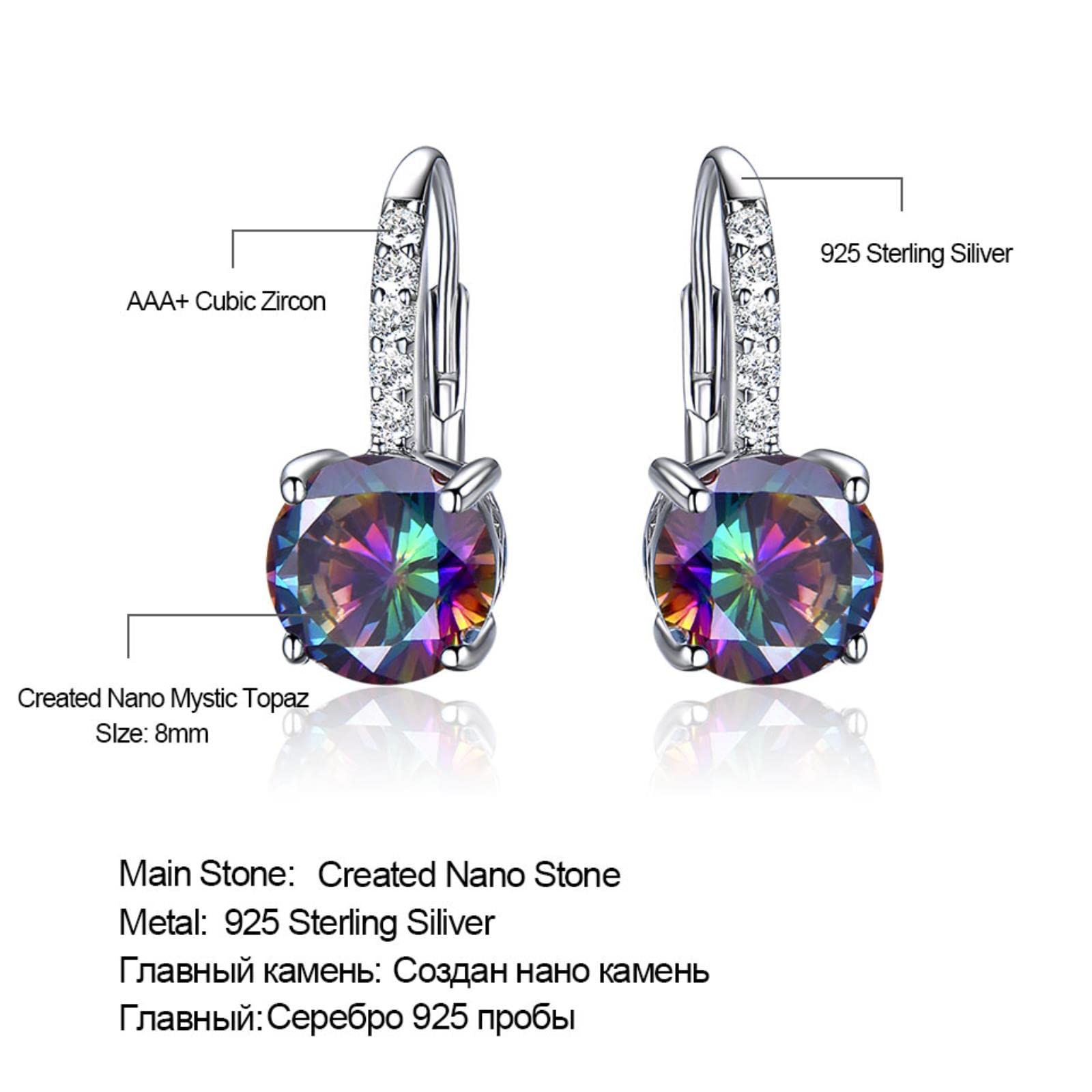 LOKILOKI Orecchini A Clip In Argento 925 Con Topazio Nano Mistico Colorato, Gioielli Donna Eleganti