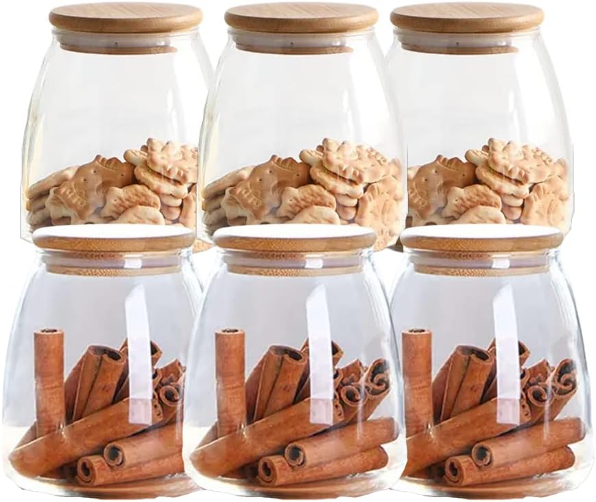 Yiter 2-Packs Glass Storage Jar, 700ml 24oz Clear Storage Canisters With Lids For Tea Coffee Nuts, Striped Glass Jars With Metal Handle For Kitchen, Pantry (Conical