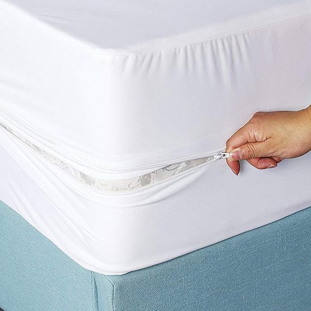 Single Bed Zipped Waterproof Mattress Protector Single with Zip Bed Fitted Sheet Zip Up Mattress Cover Encasement Protector All Round Protection 30cm Deep Fitted (Single 90x200cm+30cm)