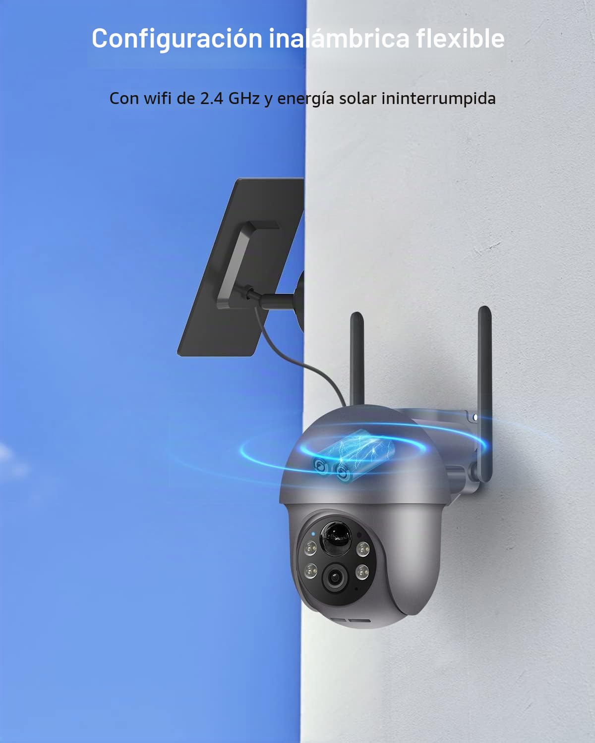 ANRAN 5MP Camara Vigilancia WiFi Exterior Solar, 360° Cámara con Bateria | PIR Humana Detección, 4 Lumières Blanches, Alarma de Luz y Sonido, WiFi 2.4 GHz, Voz de Dos Vías Compatible Alexa