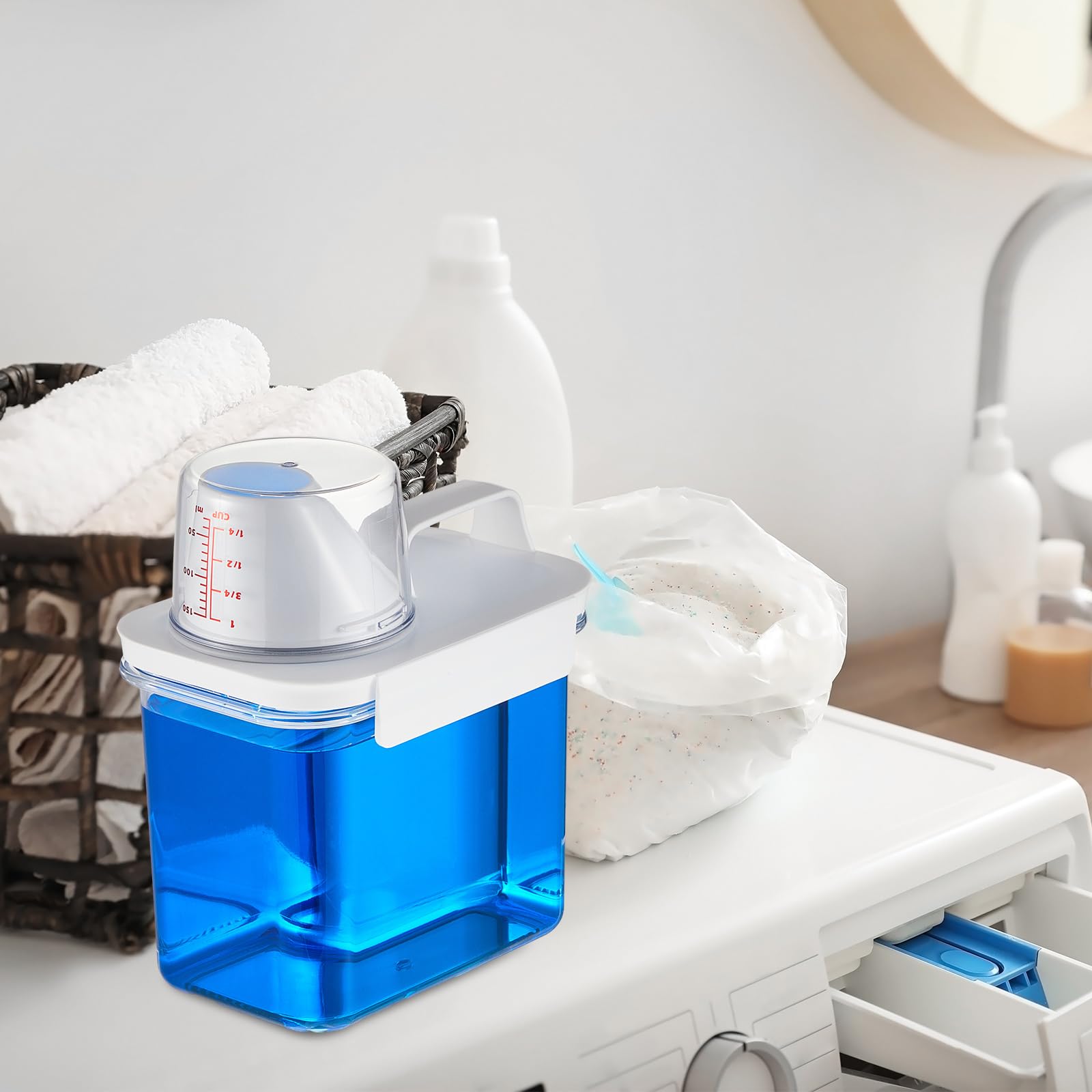 Paquete de 3 recipientes de detergente para lavandería, dispensador de jabón líquido con calcomanías, dispensador de suavizante de tela, contenedor de polvo de lavandería de plástico para comida de