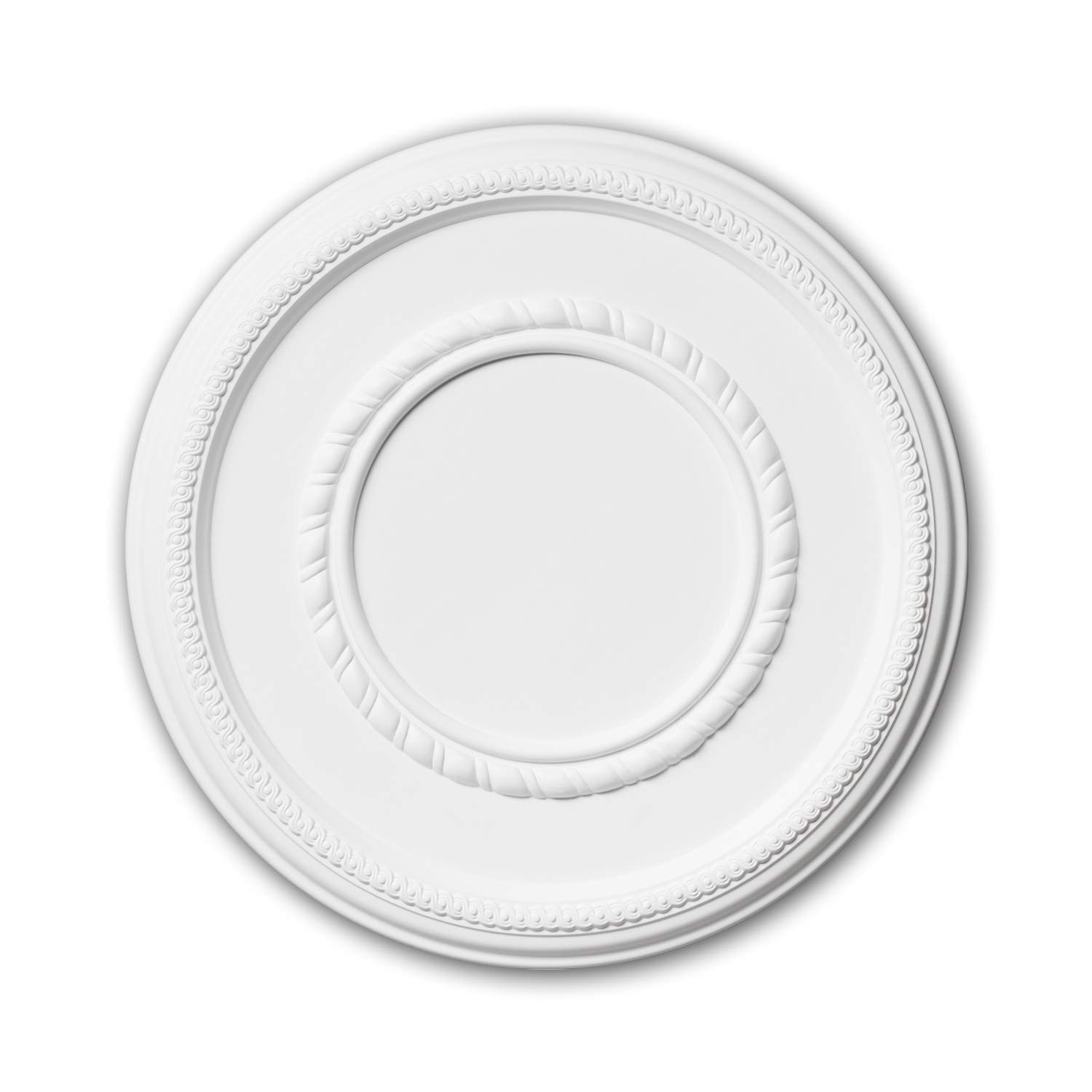 Profhome 156004 Deckenrosette Ø 43,5 cm | Stuckrosette aus Polyurethan Hartschaum | Neo-Empire Lampenrosette weiß vorgrundiert für Kronleuchter & Deckenlampen