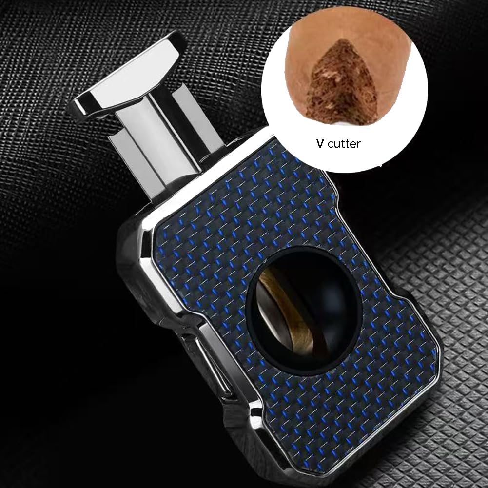 V-Cut Cigar Cutter ，23mm Max Stainless Steel Sharp Blade Cigar Guillotine Scissors Cigar Diameter Guillotine for Men Gift (Blue)