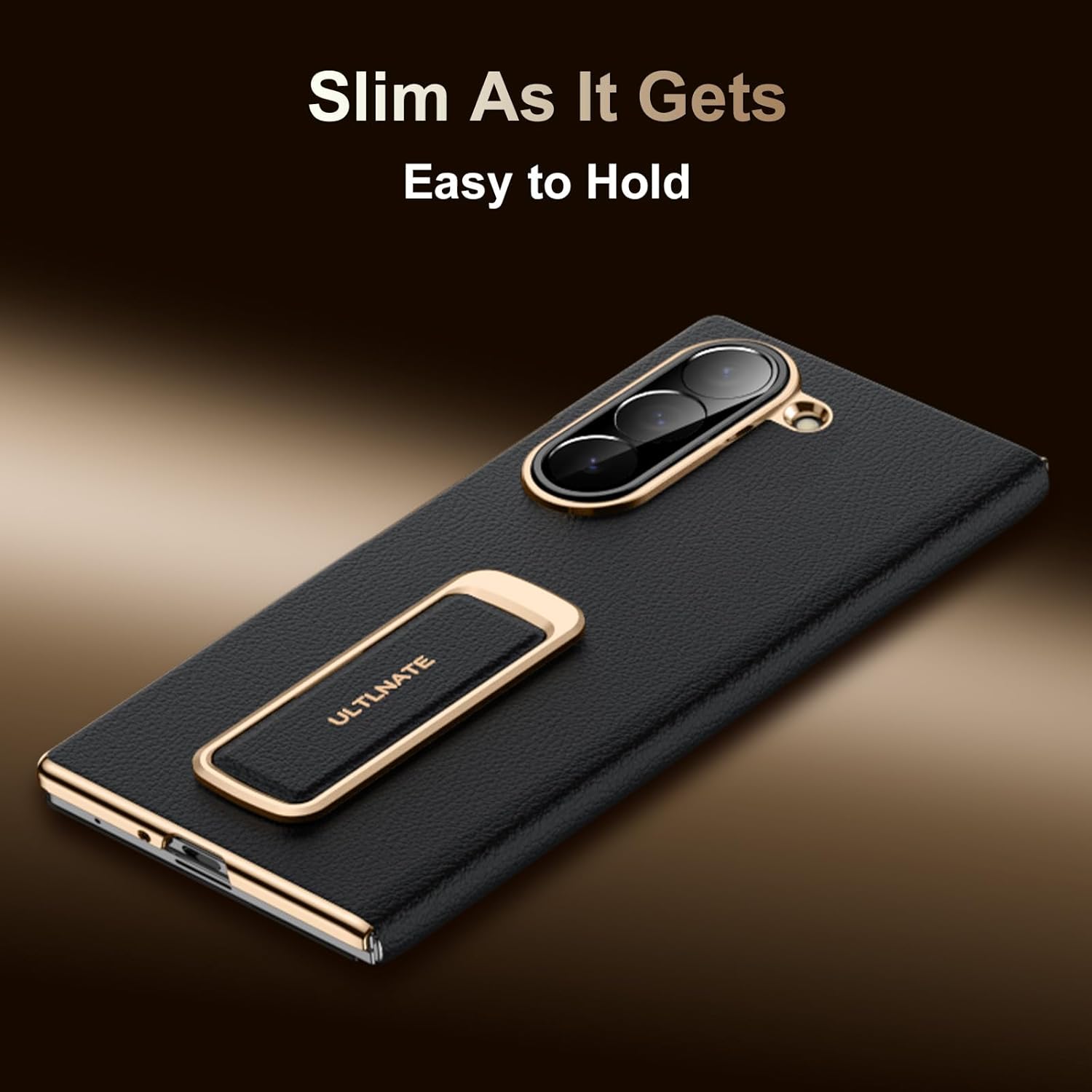 Magnetic Leather Case for Samsung Galaxy Z Fold 6 with Rotating Kickstand & Wrist Strap, Premium Vegan Leather & Full Hinge Camera Protection, All-Around Shockproof Protection Cover, Black
