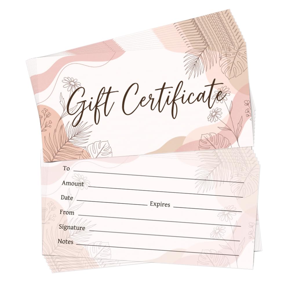 TNKBREEZE 40 Sets Boho Gift Certificates with Envelopes Business Blank Gift Cards Minimalist Botanical Generic Fill-in Vouchers Coupon Card for Restaurant Beauty Salon Birthday Wedding 6.6x3.3in