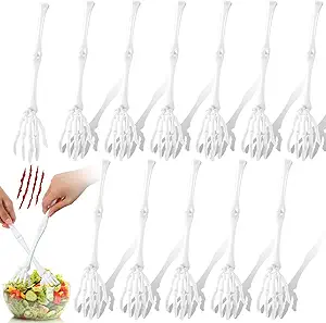 Zhehao 12 Pcs Halloween Skeleton Hand Salad Tong Spoon Halloween Gothic Hand Skull Claw Tong Salad Spoon Tableware for Kitchen Party Food Table Decoration(White)