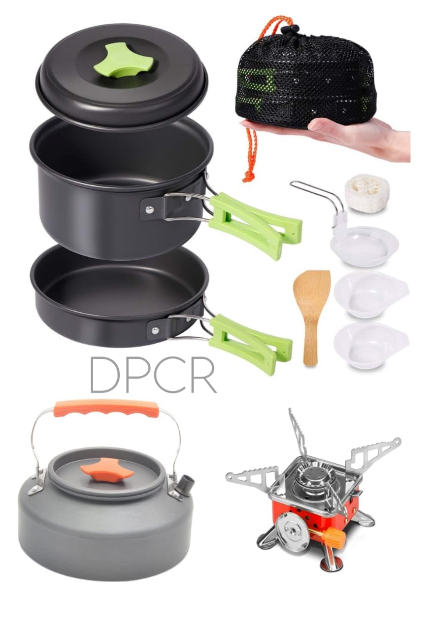 DPCR 8 Pcs Camping Cooking Set with Portable Gas Stove with Portable Kettle 0.8L,Camping Accessories for Outdoor，Camping Utensils with Carry Bag(Cooking Set + Gas Stove + Portable Kettle)-image-14