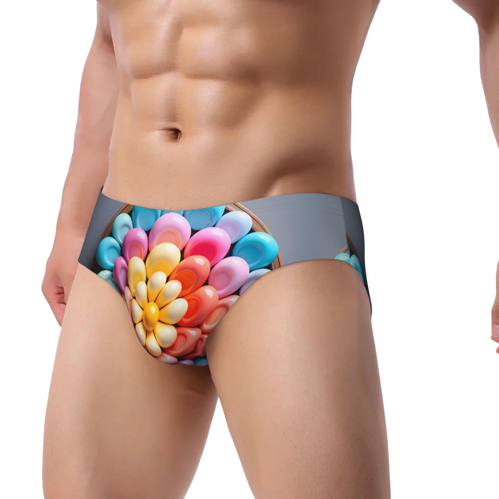 Mens Bikini Swimwear Sports Triangle Swim Briefs - Colorful Candy Print Bathing Suit Sexy Swimsuit Underwear Small