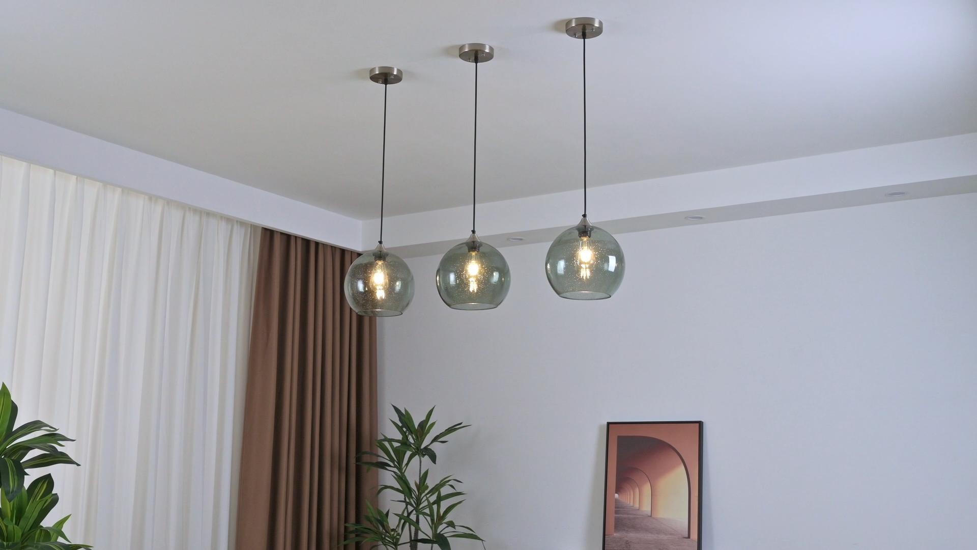 Image of Gray Green Glass Pendant Lights Kitchen Island Lighting Globe Pendant Light Fixtures Modern Pendant Lighting for Kitchen Island Bedroom Living Dining Room Light Fixture(9.84in, 1-Pack)