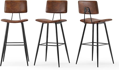 Miniatura 38 de Juego de 2 taburetes de bar de altura de mostrador de 24.5 pulgadas, taburetes de bar tapizados de piel sintética negra con reposapiés trasero y