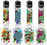 Clipper Original Lighters Set Splatter Symbols x4, Gas refilable, New
