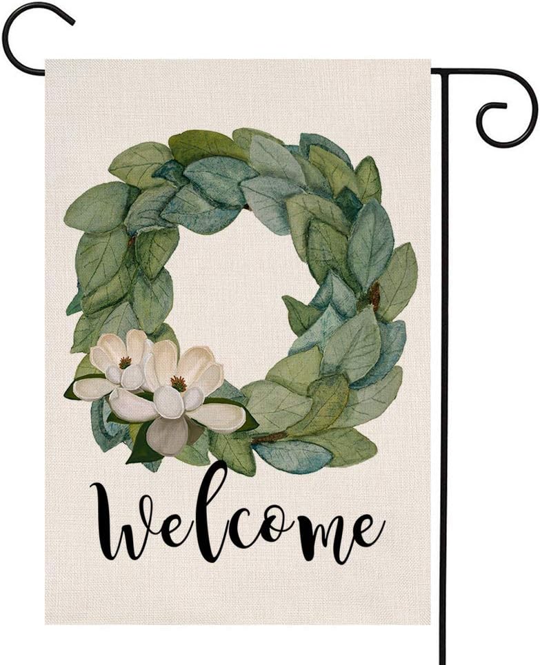 YOENYY Magnolia Wreath Welcome Small Garden Flag Housewarming Gift Wedding Gift Burlap Vertical Double Sided Yard Decoration 12.5 x 18 Inch