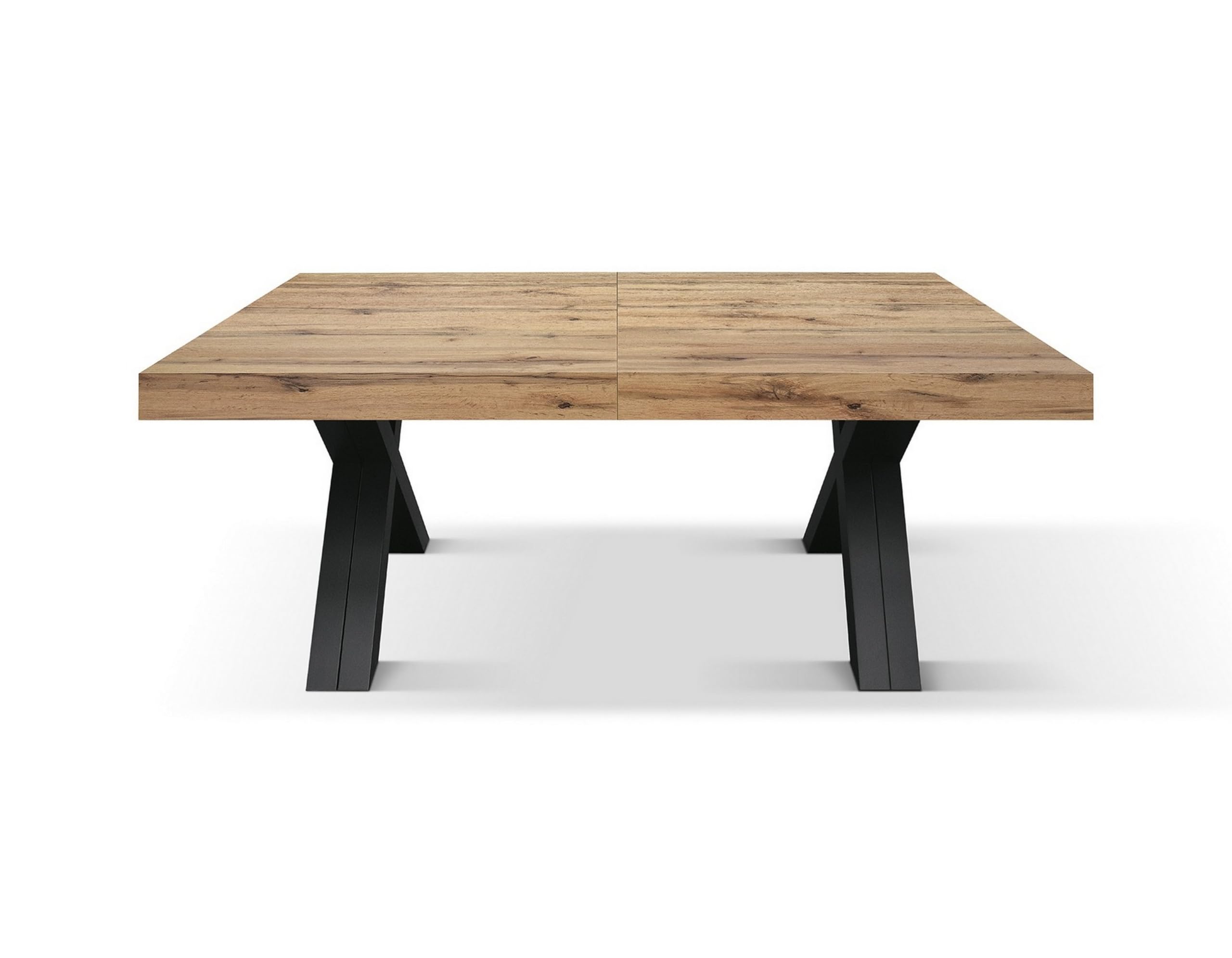 KONTE.DESIGN Tavolo GALLIPOLI in legno nobilitato effetto rovere rustico con gambe a X in legno antracite, allungabile 180x90 cm - 480x90 cm