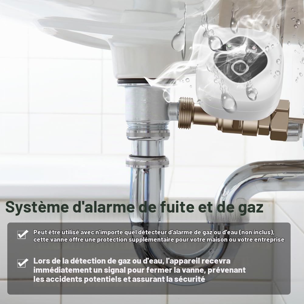 Vanne à Boisseau sphérique Intelligente WiFi, Prise en Charge de la vanne d'arrêt Automatique de l'eau, contrôle par Application, 3 Modes de synchronisation, Alarme de Fuite d'eau et de gaz