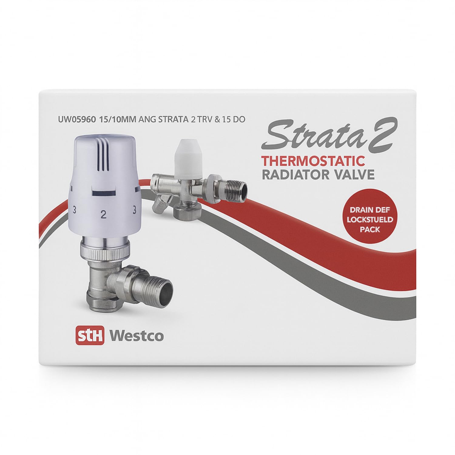Xcel Home White Westco Strata 2 Thermostatic Radiator Valve 15/10Mm Angle Twin Pack With Drain Off & Lockshield Valve Set
