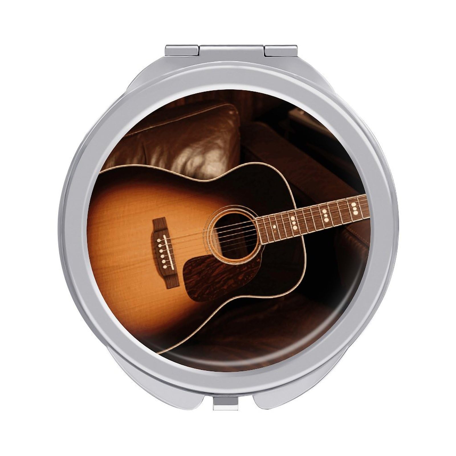 FodPand Compact Hand Mirror with 1x/2x Magnifying Round Travel Makeup Mirror Mini Foldable Musical Guitar Cosmetic Mirrors Travel Essentials Gift for Women Girl Portable for Pocket Purse -Silver