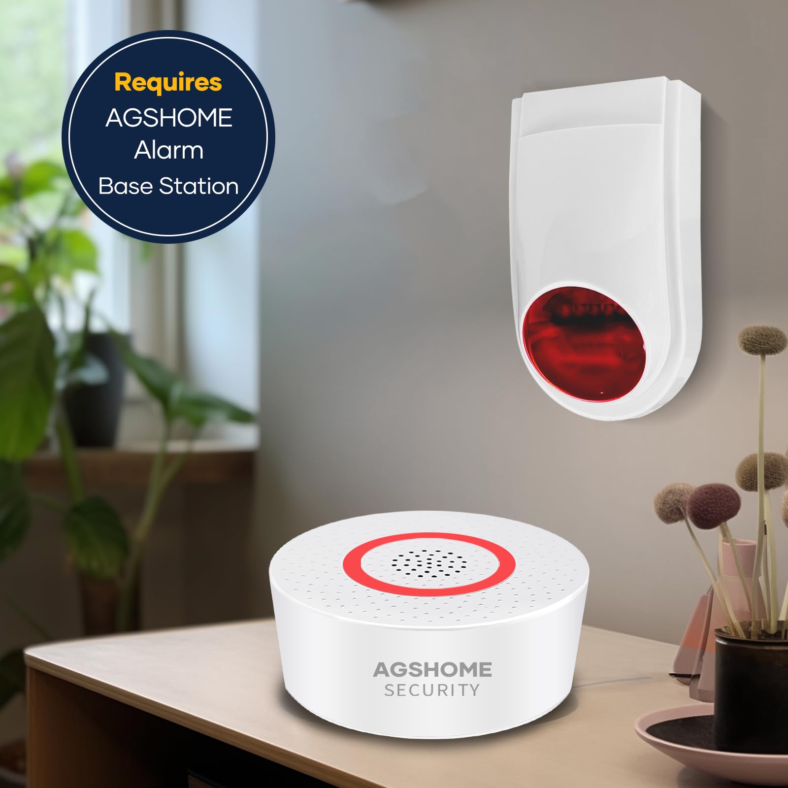 AGSHOME Sirène d'Alarme Extérieure 130 DB, Lumière LED Rouge Clignotante, Alertes à Distance, Compatible Système AGSHOME
