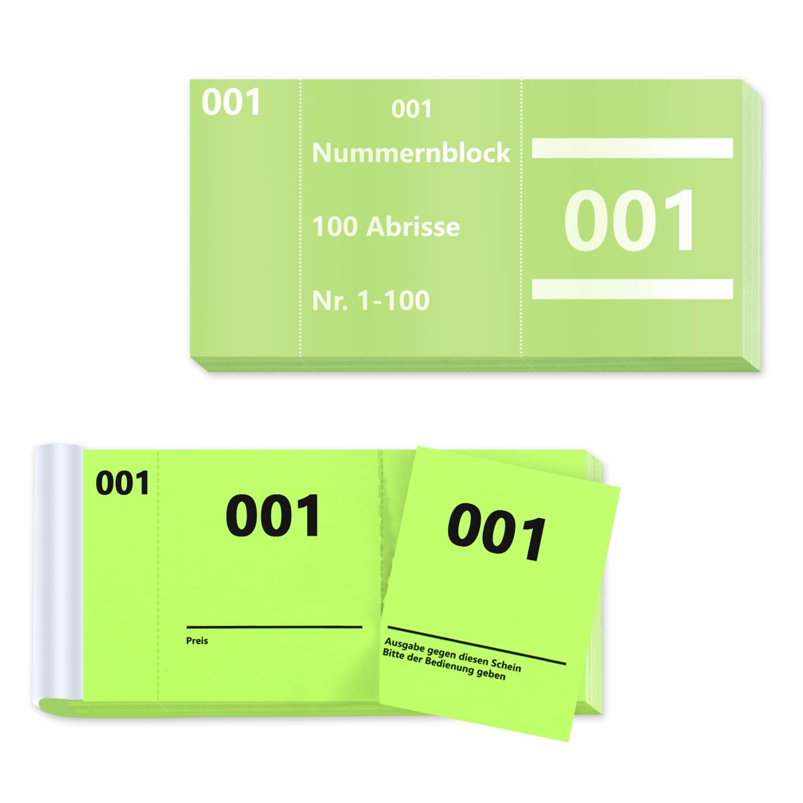 Loose Tombola 1-100 Numbers Double Numbers Lose 5 x 10 cm Blocchetti Numerati Tears Number Pad Tombola Prizes for Events Party Raffle Ticket Receipt Pads Exhibition Raffle Ticket (Green)