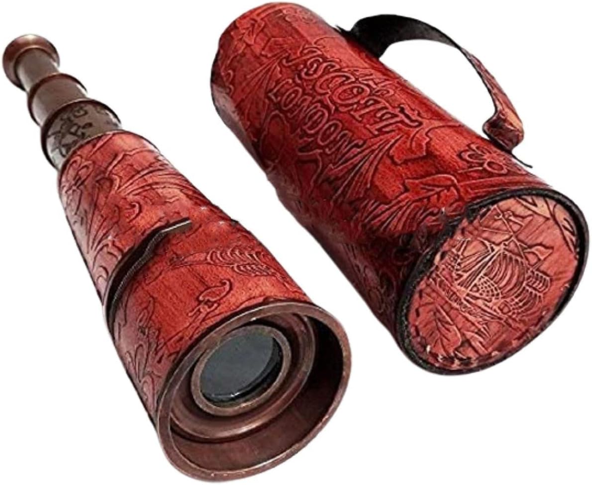 Antique Brass Leather Telescope ~ Vintage J.Scott London Handheld Nautical Pirate Spyglass Scope