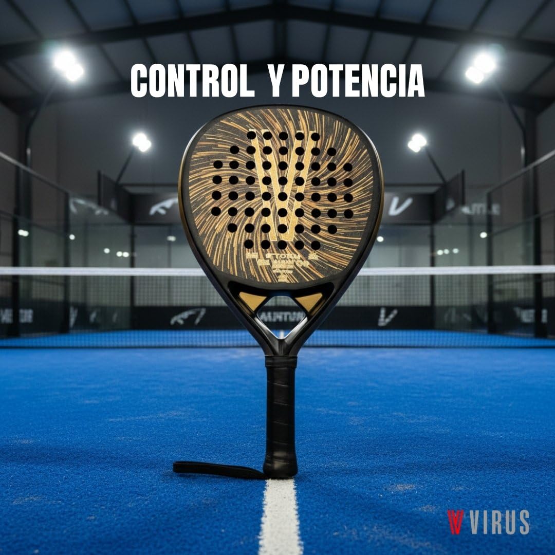 VIRUS Storm | Pala de Pádel Carbono 3K | Control y Potencia | Nivel Intermedio-Avanzado | Punto Dulce Ampliado | Funda Térmica
