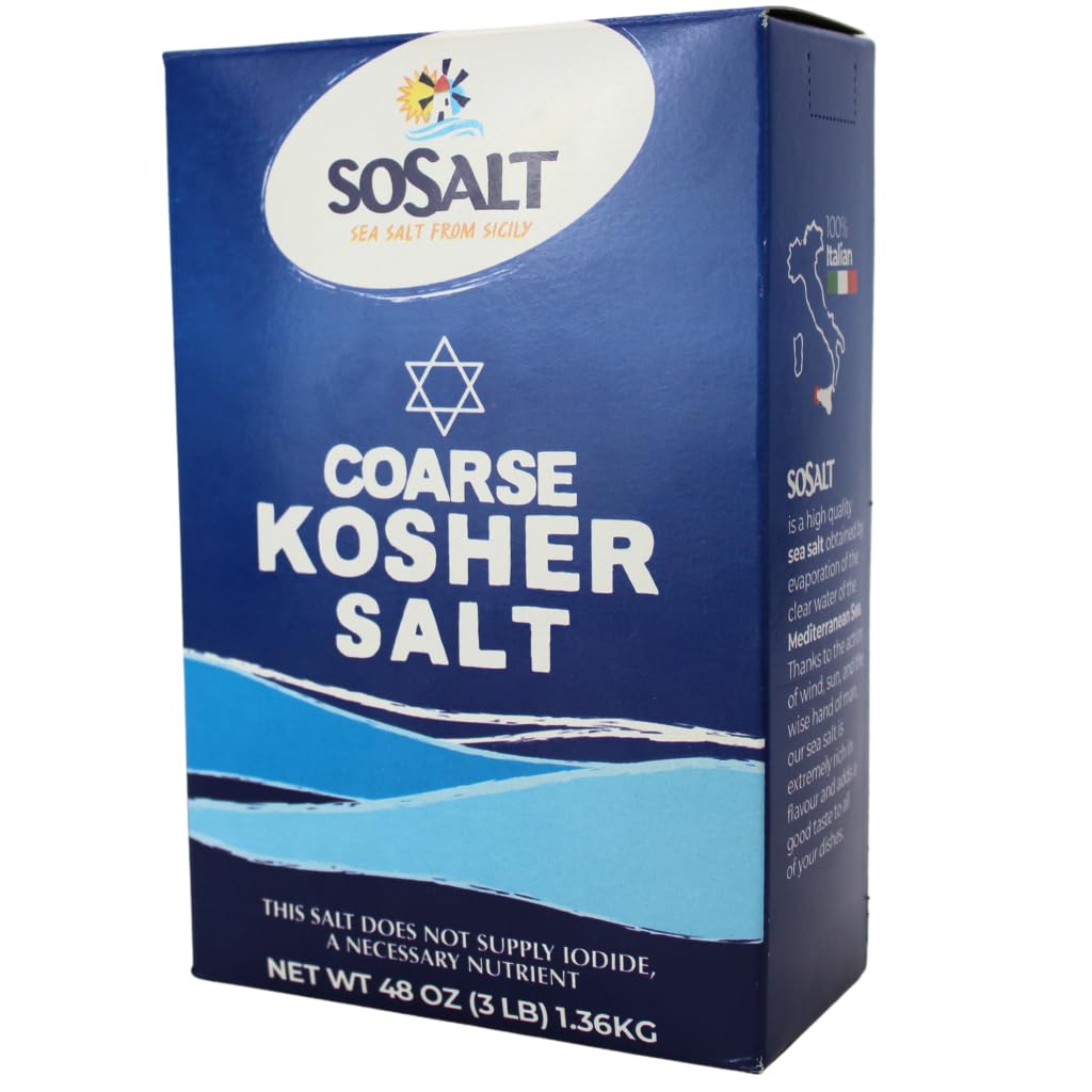 SOSALT DAL MARE DI TRAPANI Kosher Certified Coarse Sea Salt from Trapani, Sicily, Naturally Farmed, Large Crystal, Great for Cooking, Seasoning Recipes and More, Product of Italy, 3 Lbs (1.36 Kg)