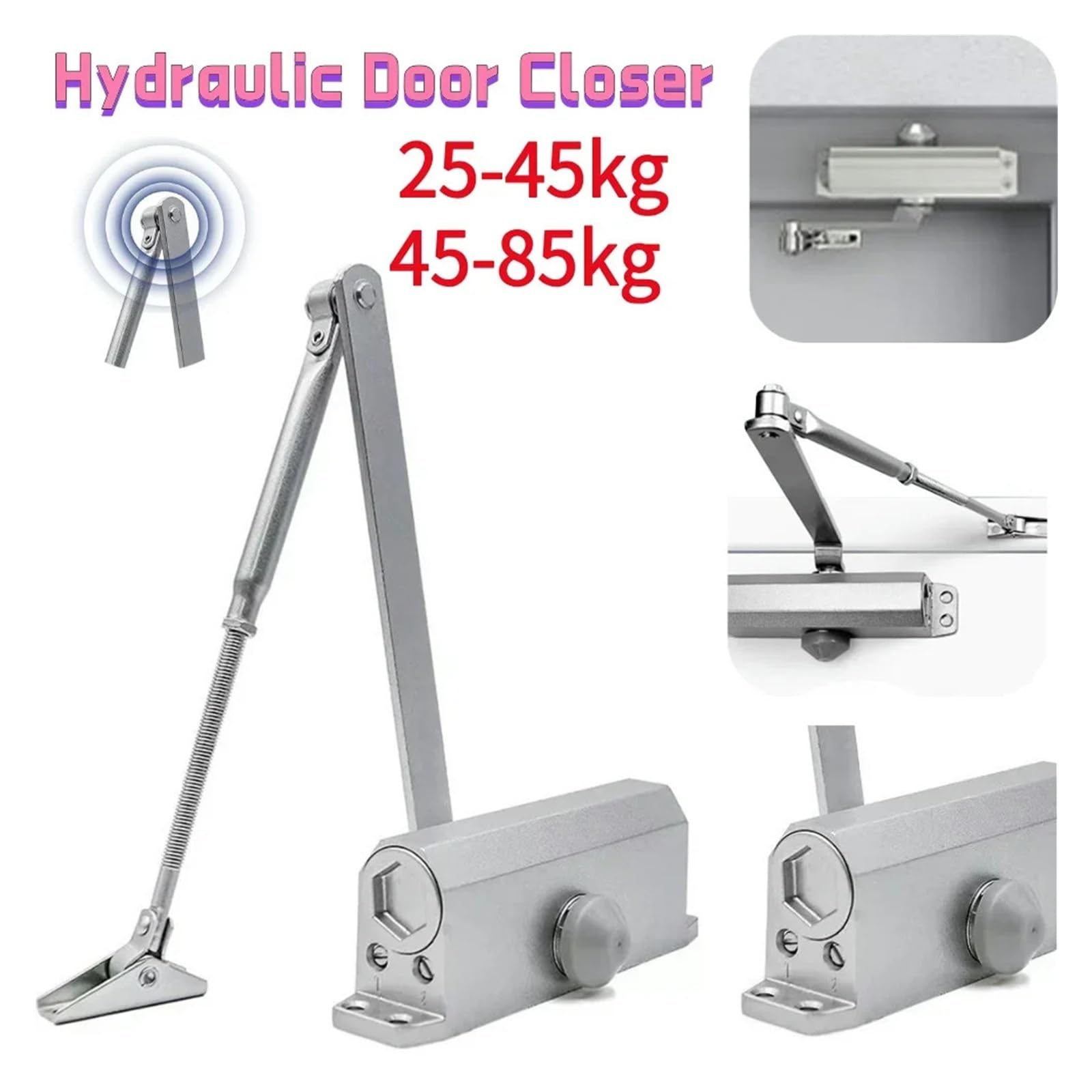 Ferme-porte automatique robuste 25–85 kg ressort hydraulique tampon métallique dissimulé ferme-portail réglable vitesse mute fermeture 1 pièce (45–85 kg)