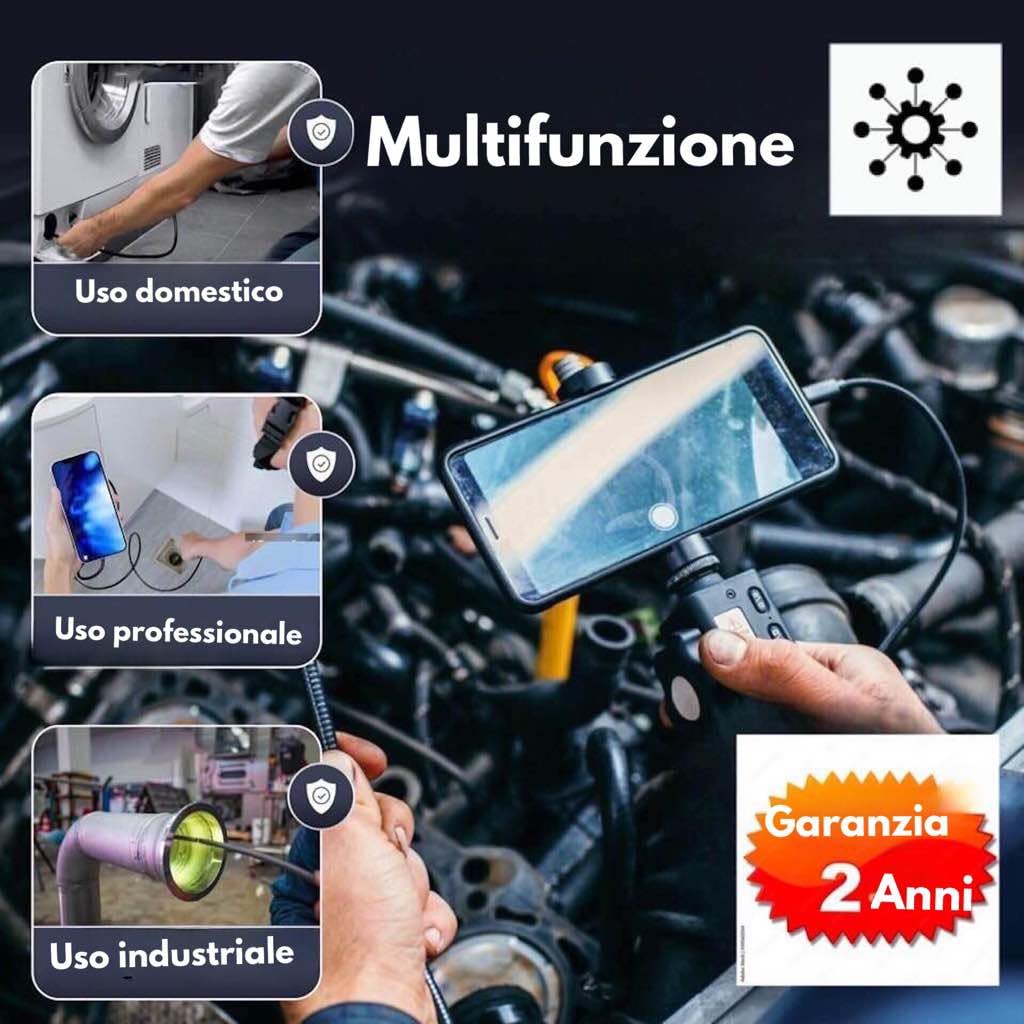 2 telecamere endoscopiche industriali 1920P con 8 LED, un endoscopio girevole da 2 m + una telecamera cablata da 5 m, per fognature meccaniche, compatibile con Android/iPhone