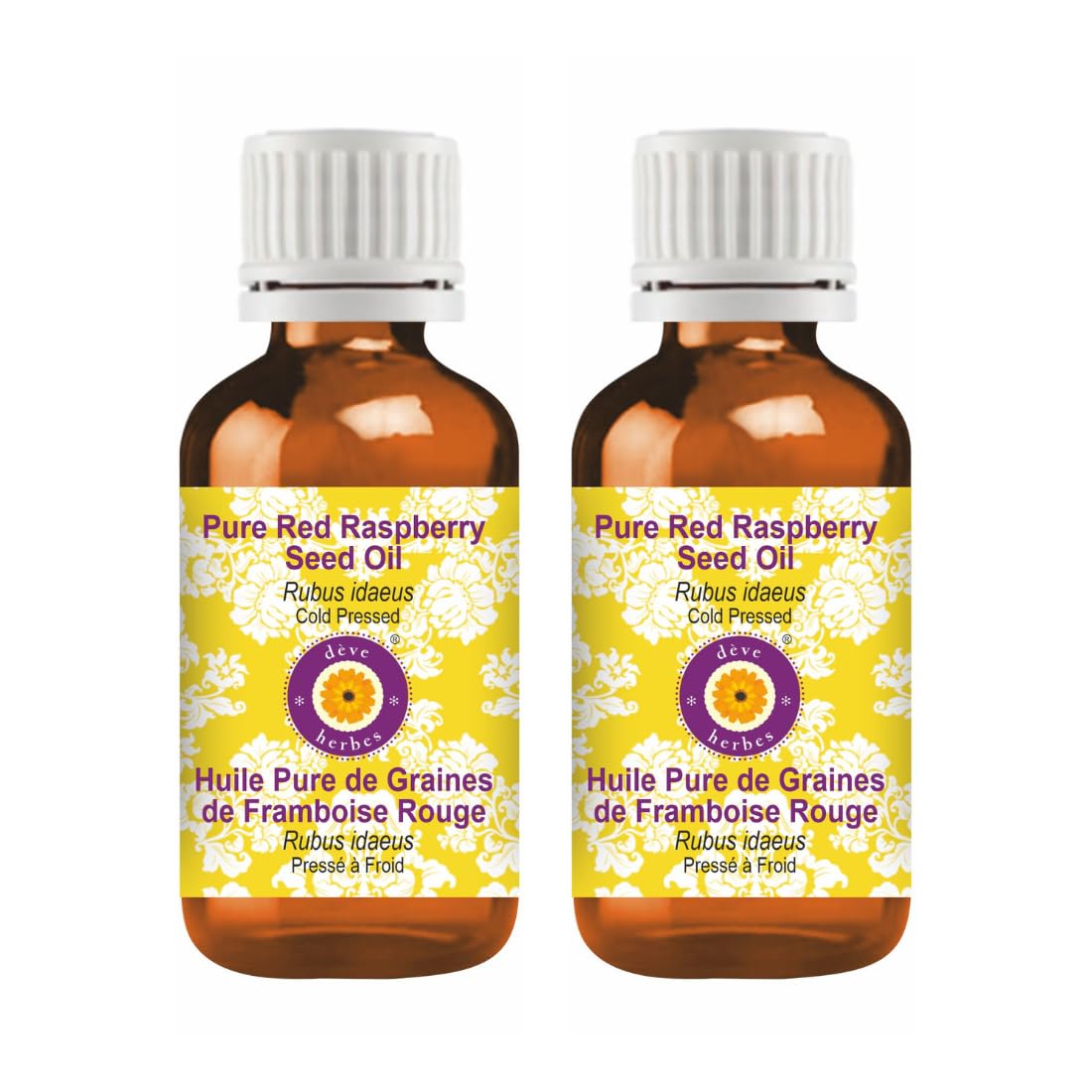 Deve Herbes Pure Red Raspberry Seed oil (Rubus idaeus) Cold Pressed (Pack of Two) 10ml X 2 (0.66 oz), 10 ml (Pack of 2)