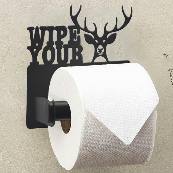 Wigag Deer Toilet Paper Holder Wall Mounted, Bathroom Decorative Metal Toilet Paper Mega Roll Holder, Rustproof Matte Black Toilet Paper Roll Dispenser for Kitchen Washroom โ image 1
