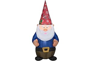 Gemmy Airblown-Gnome with Christmas Damask Hat