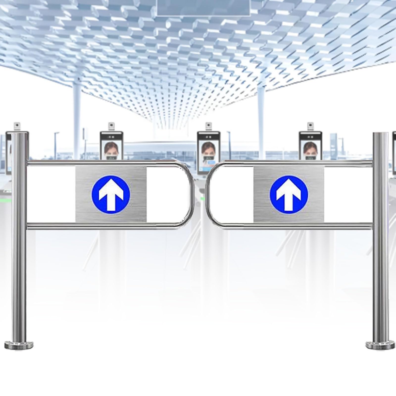 Cancello d'ingresso Automatico a Battente per impieghi gravosi, 110x97 cm - Doppia Porta Industriale per corridoi e passaggi di supermercati, con Chiusura Automatica e AC