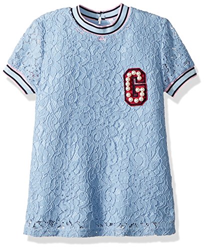 GUESS Girls' Big Bridget Short Sleeve Lace G Applique T-Shirt, Frosted Blue, 10