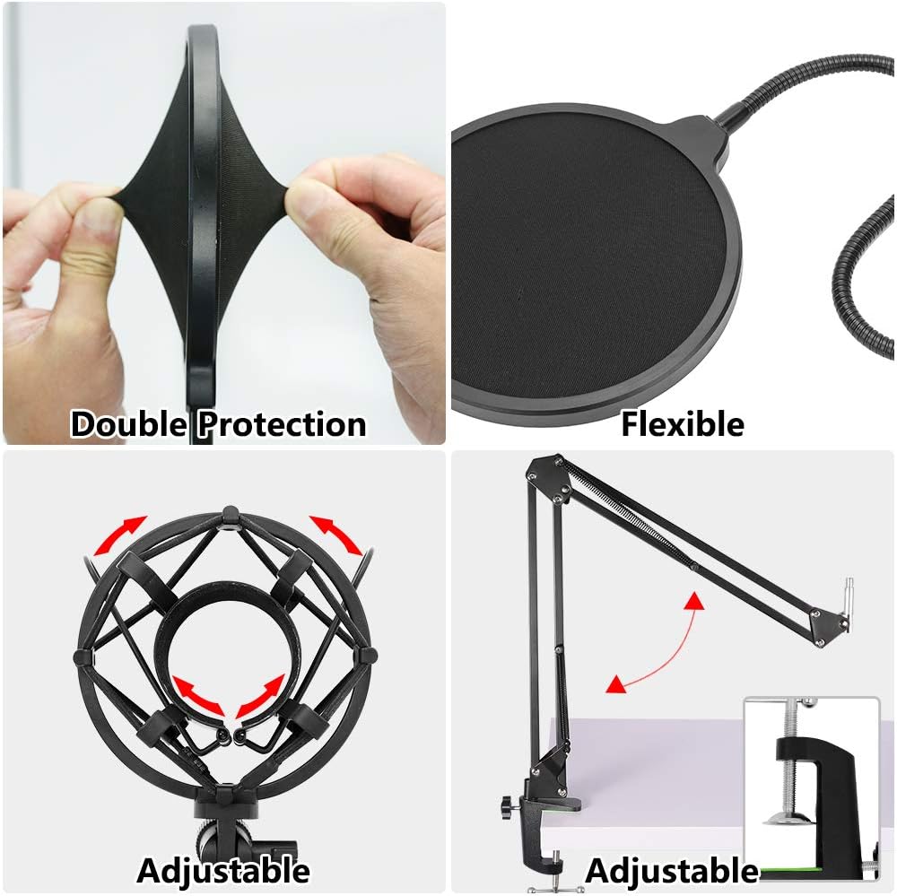 Free Shipping Over $50 Ankuka Studio Condenser USB Microphone for Computer, Plug & Play Podcast Mic Kit with Adjustable Arm Stand Shock Mount for for Recording, Gaming, Singing, YouTube