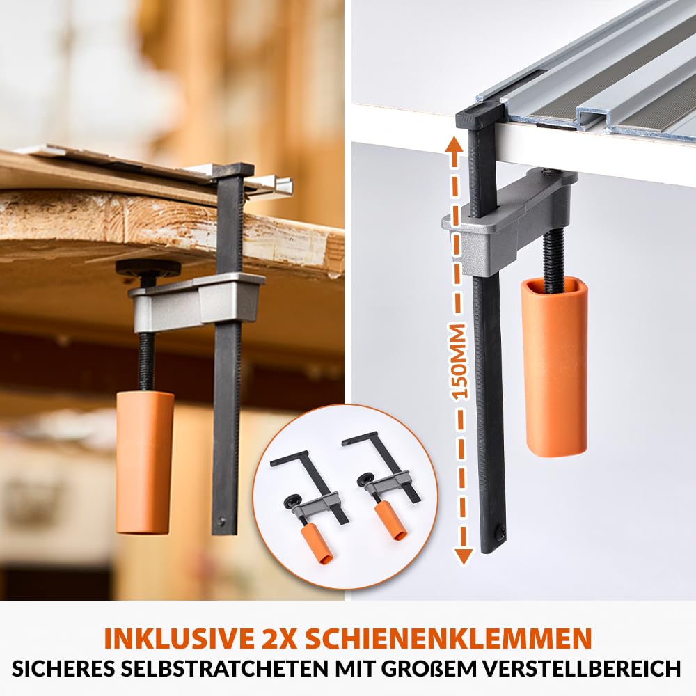 Evolution ST1400-G2 Führungsschiene Kreissägen Universal passend für die meisten Marken Makita, Metabo Bosch, Festool, 1,4m (2 x 700 mm ) Selbstausrichtende Verbindungsschienen, Endanschlag-Zubehör