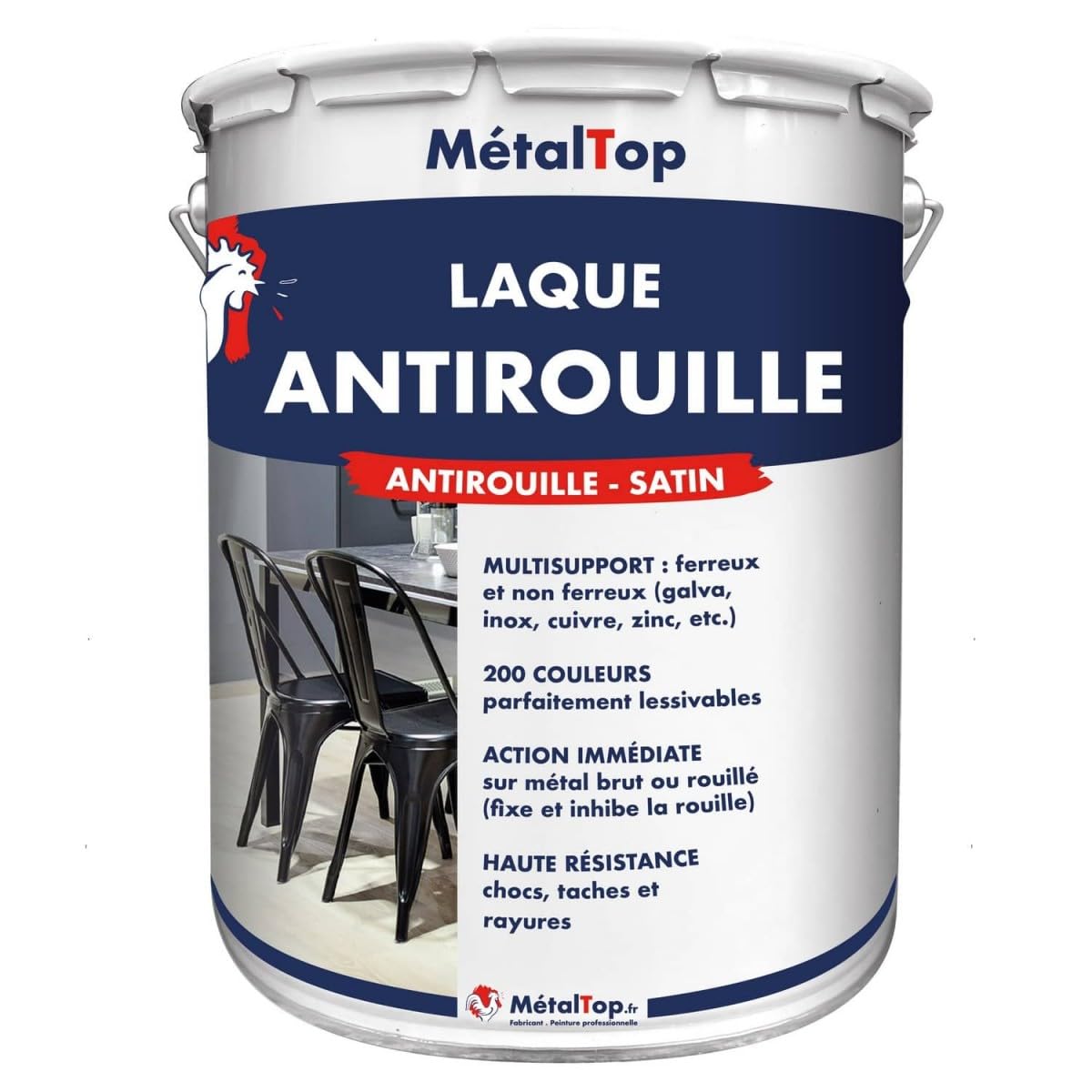 Metaltop - Laque Antirouille - Gris clair - RAL 7035-1 L - Laque de finition satinée pour protéger durablement fer et acier.