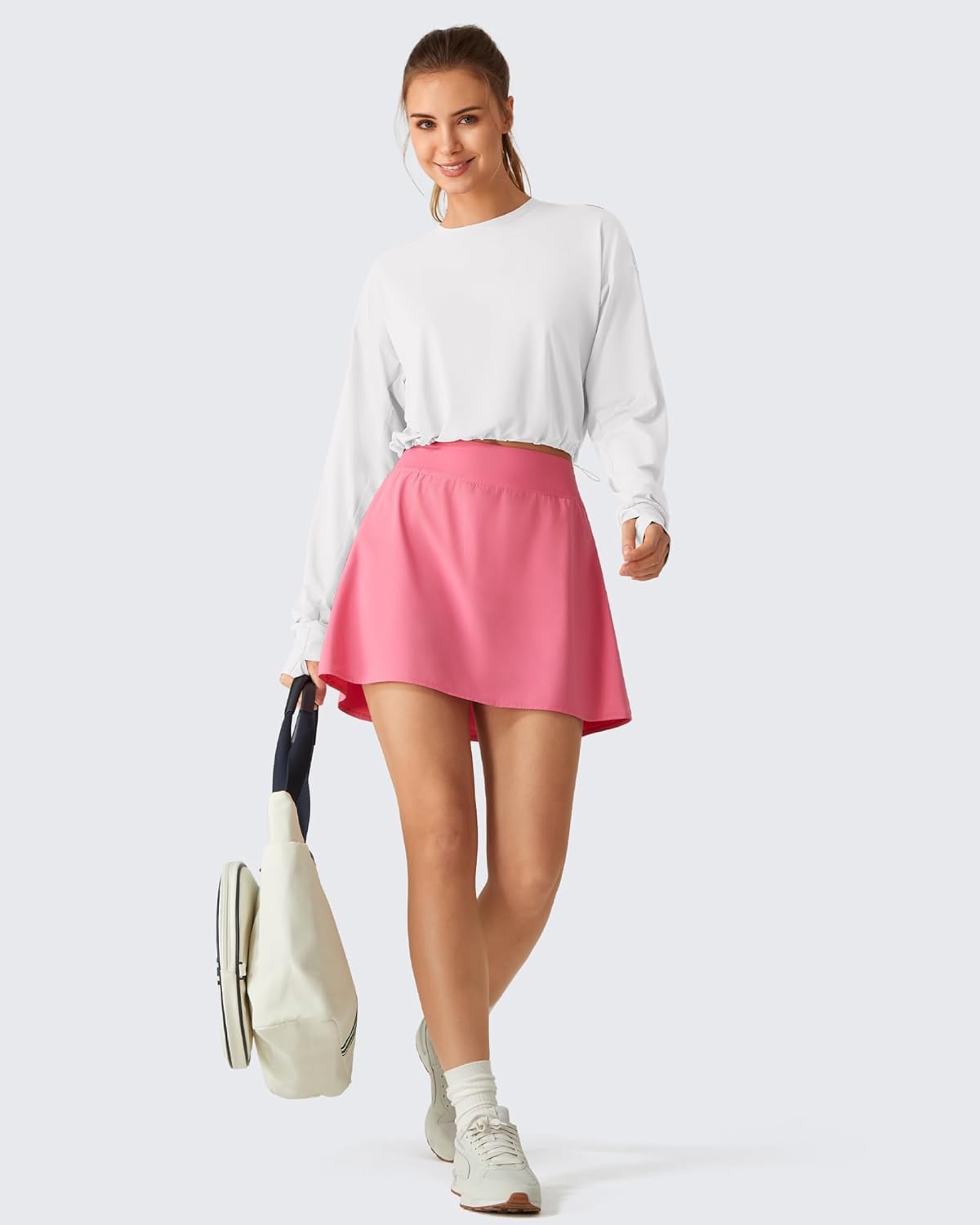 G4Free Lightbreeze Drawstring Hem Workout Tops Women - UPF 50+ UV Shirts Long Sleeve Crop with Thumbholes Loose Fit