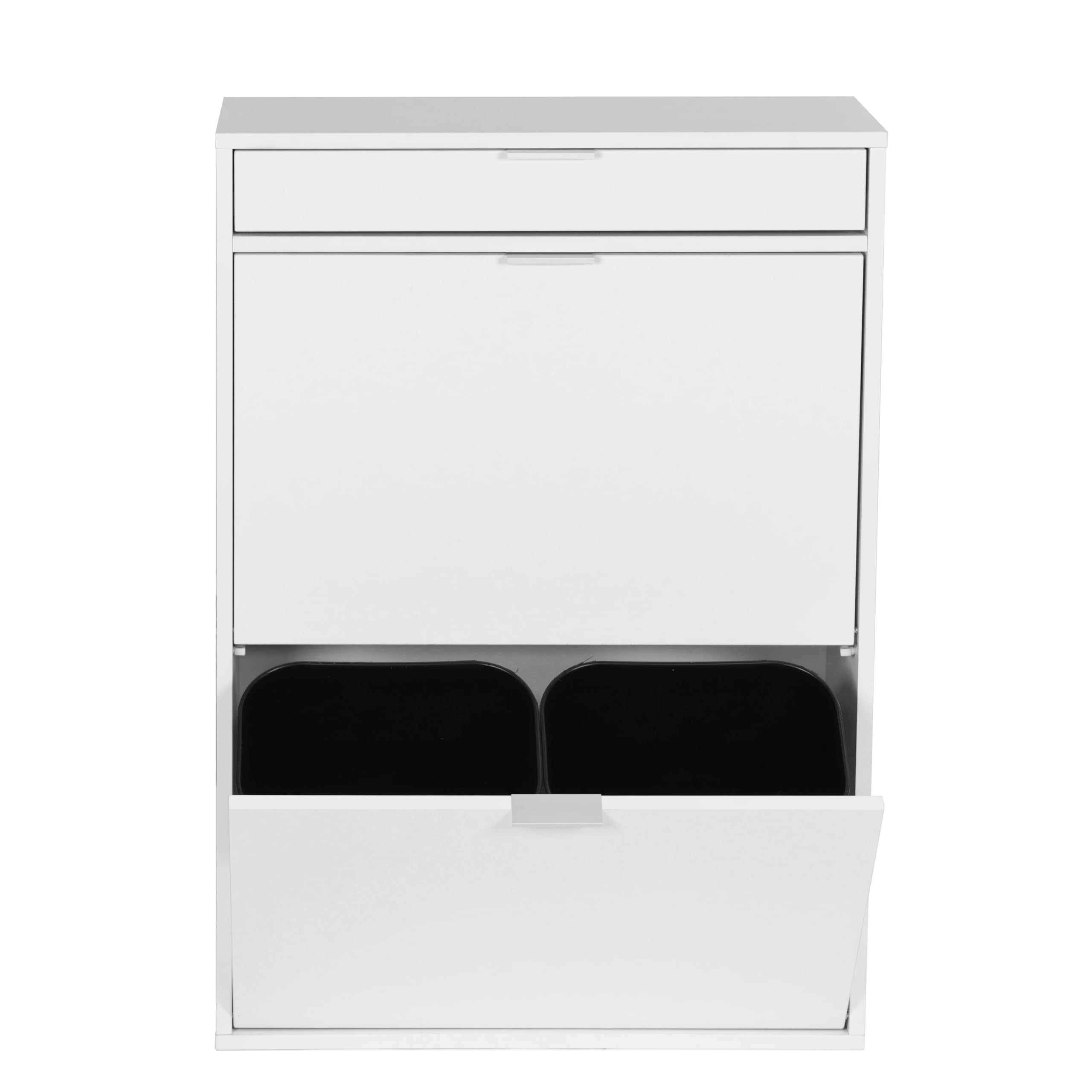 Mülleimerschrank Mülltrennsystem 4fach, Müllschrank Organizer für Küche, Abfalleimer Küche mit 4×10L, Mülleimer ausziehbar unter Spüle Alternative mit Schublade Weiß