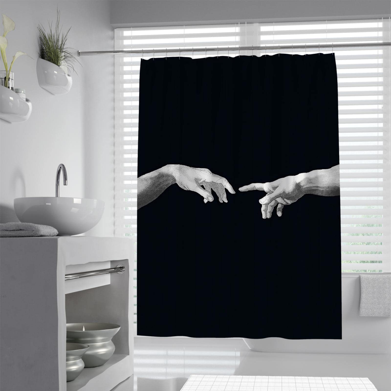Protección de la privacidad Cortinas de Ducha Negras Cortinas de Ducha Poliéster de Dedo Cortina de Ducha de baño Suave Resistente al Agua con Juegos de Ganchos W300xL200cm