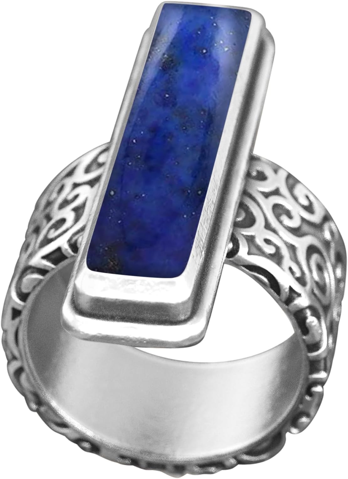 SILVESTO INDIA Lapis Lazuli Ring, 925 Solid Sterling Silver Ring September Birthstone Ring Handmade Gemstone Jewelry Women Silver Ring Baguette Lapis Ring (10)