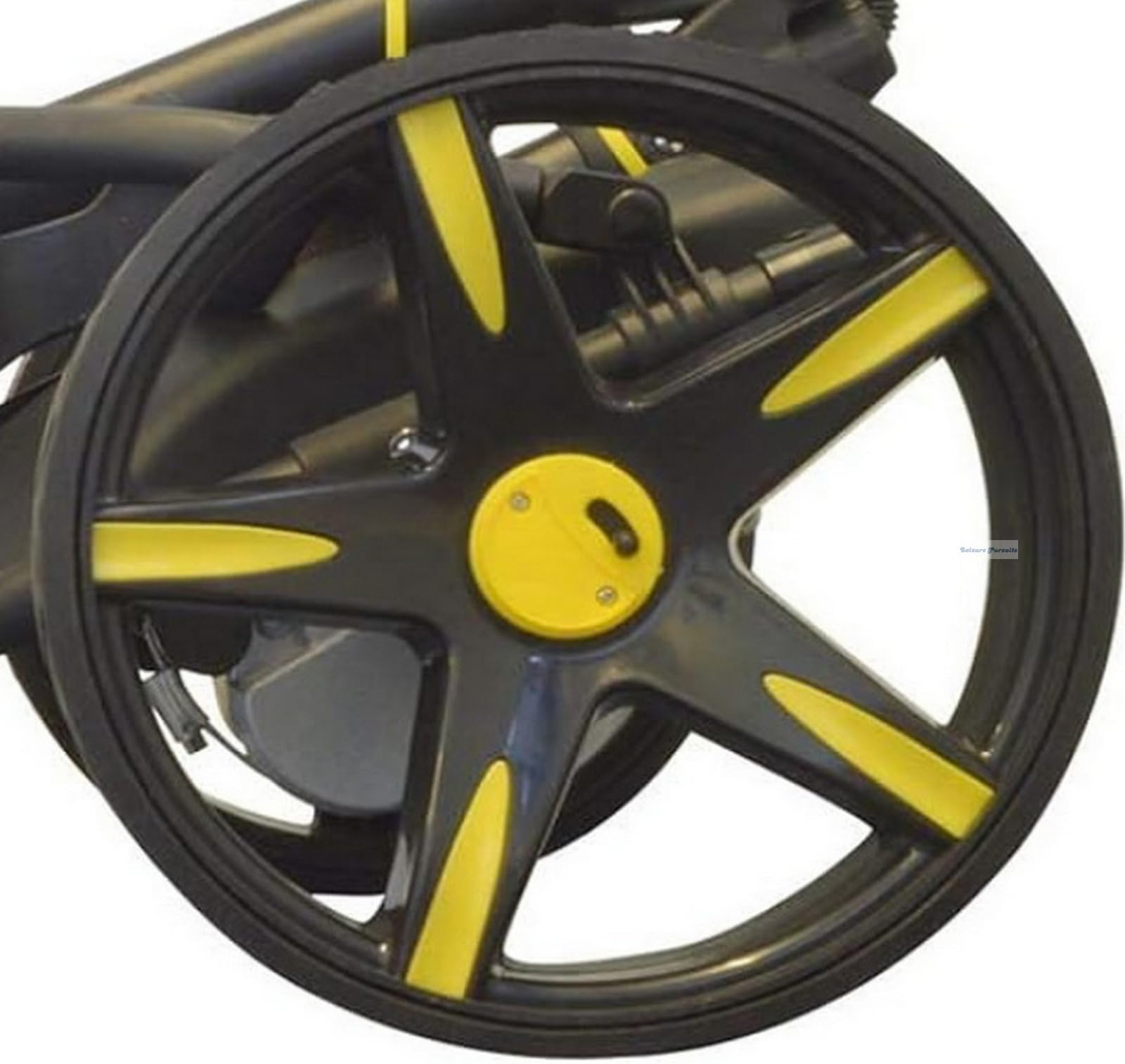 xsports , Stowamatic, Rider Golf Trolley Black/Yellow Wheels (Pair) with Clutches & Tyres