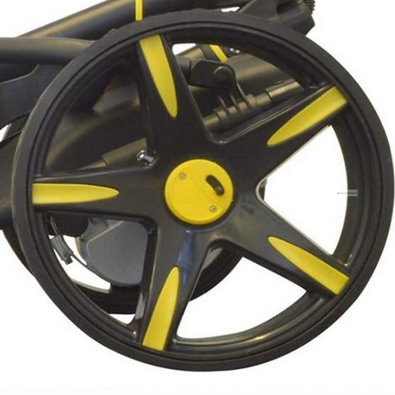 xsports , Stowamatic, Rider Golf Trolley Black/Yellow Wheels (Pair) with Clutches & Tyres