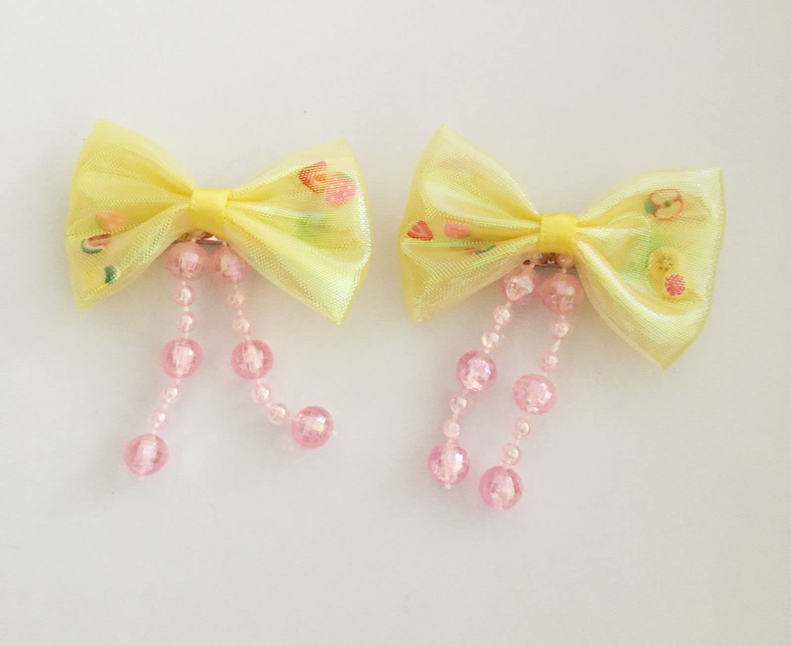 hair clips for kids and girls fancy yellow color shinny bow hair pins pair(pack of 2) with pink color beads hanging wedding party stylish center clips hair accessories for children (B0BDWMW5KG) Amazon Price History, Amazon Price Tracker