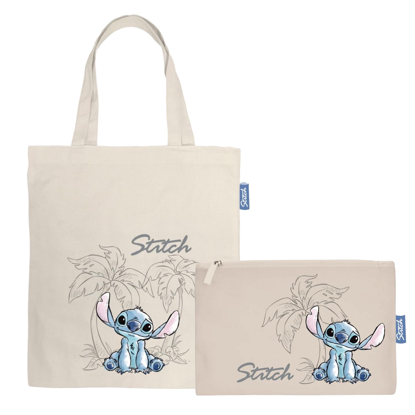 Sac Shopping Stitch Officiel Disney 37x41 cm Coton Polyester Trousse 22,5x16 cm