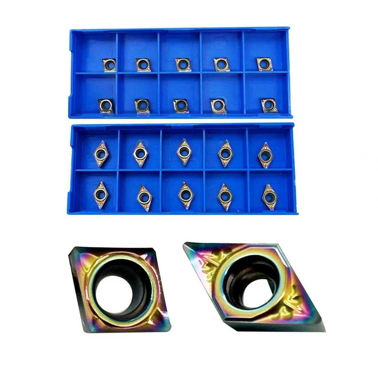 20pcs CCGT060204/21.51-AK DCGT070204/21.51-AK Aluminum Inserts DLC Colorful Coating Carbide Turning Inserts Boring and Outer circlr for Aluminum Copper Plastic Cutting
