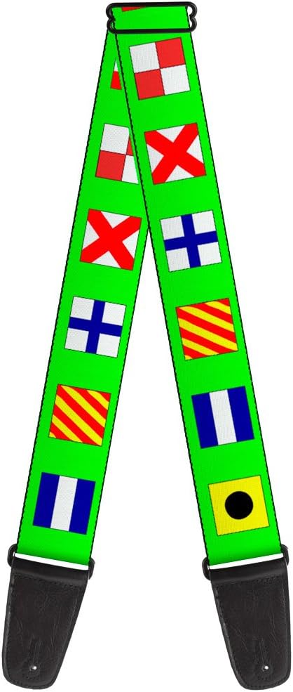 Buckle-Down Guitar Strap Nautical Flags Green Multi Color 2 Inches Wide