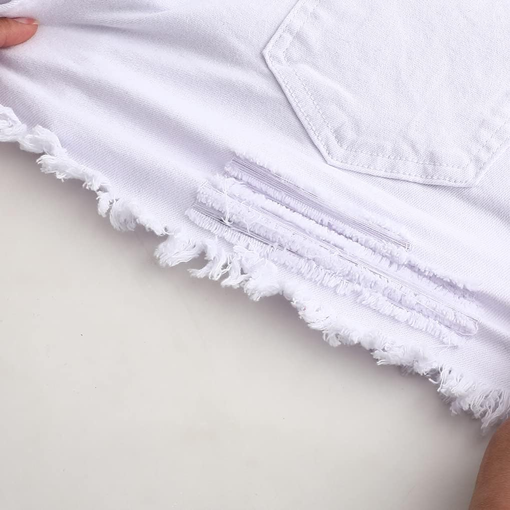 THUNDER STAR Women Mid Rise Ripped Stretchy Jeans Shorts Frayed Raw Hem Casual Denim Shorts - Image 2