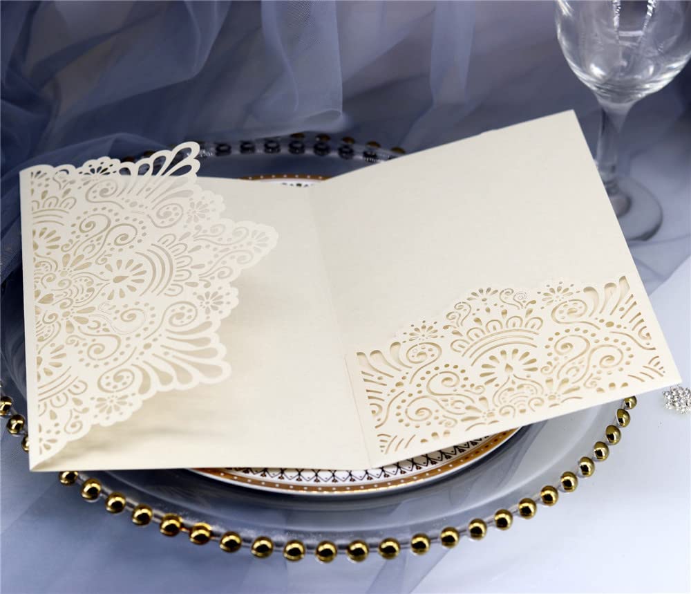 Lot de 25 cartes d'invitation de mariage découpées au laser avec enveloppes en papier vierges pour fête prénuptiale, fiançailles et anniversaire