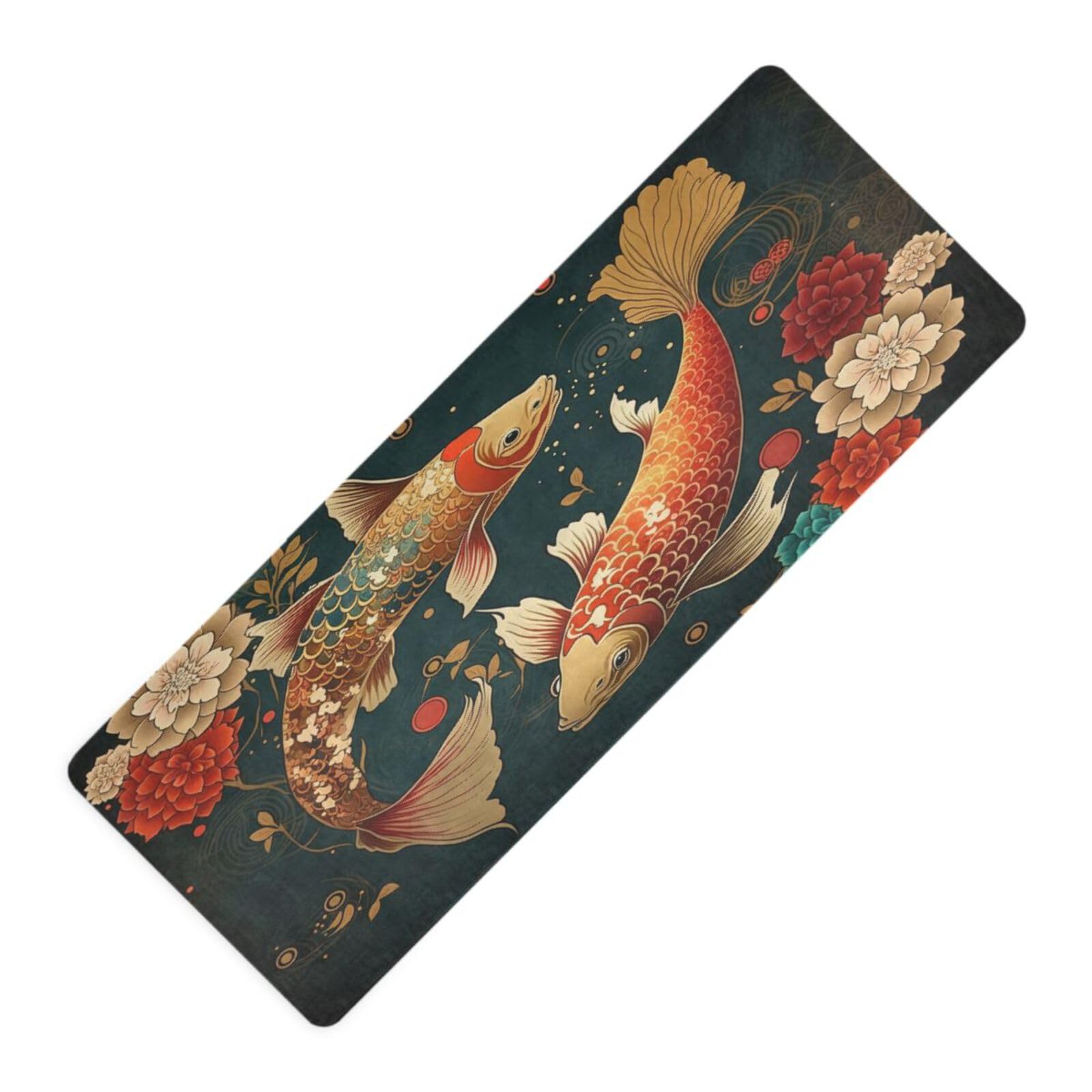 Koi-fish-texture Non Slip Yoga Mat Fitness Exercise Mat with Carrying Bag,Workout Mat for Yoga Pilates Fitness Floor Exercises 71