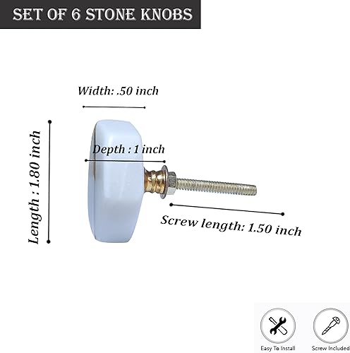 Miniatura 7 de Perilla Home Juego de 6 pomos de puerta de mármol  Perillas decorativas para puerta con tornillo  Cajón de armario, cómoda, dormitorio, armario de
